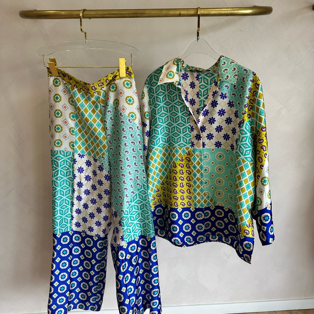 Zara Patchwork Pant & Shirt Set